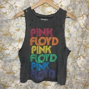 Lucky Brand Pink Floyd Distressed Rainbow Graphic Tank Top Tee